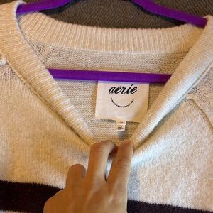 Aerie V-Neck Sweater in Cream and Brown